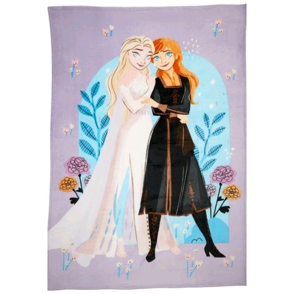 Disney Kids 62x90 Plush Blanket Purple Frozen Elsa Anna Twin Full Throw